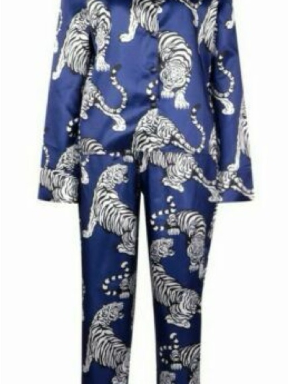 Boohoo Navy Blue White Tiger-Print Pajama Set